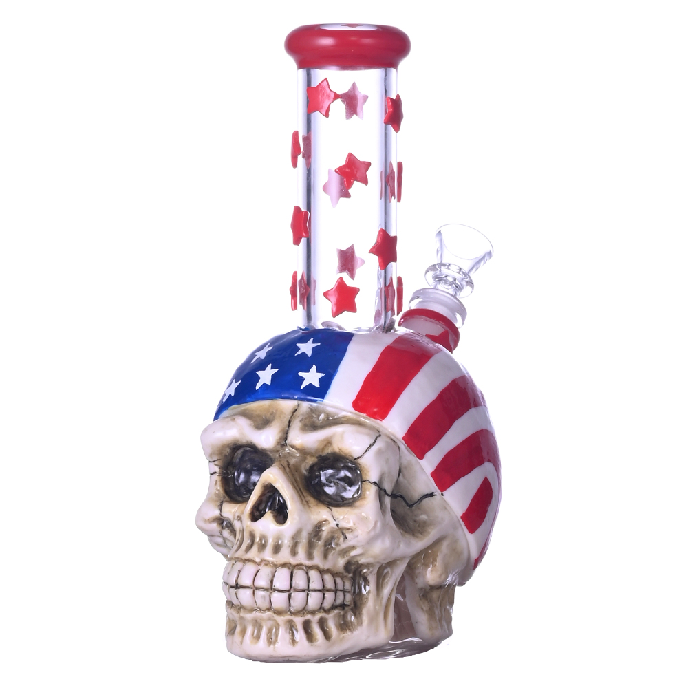 9.1in HippiesGlass,Hand Drawn Human Skeleton Glass Beaker Bong,Flag Of The United States,Borosilicate Glass Water Pipe,Glass Hookah,Halloween Gifts