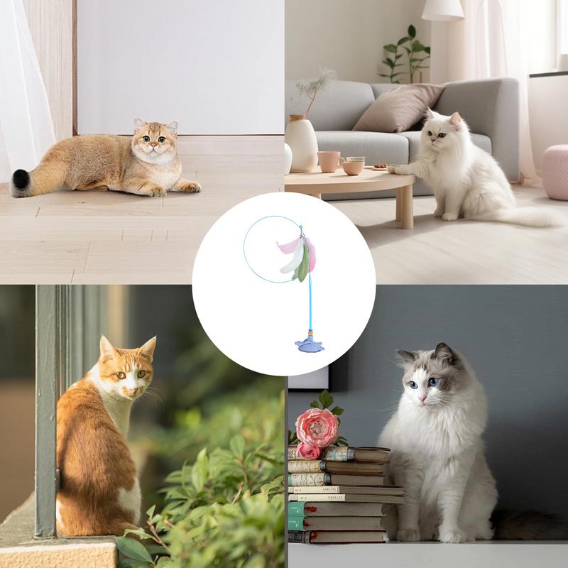 Suction Cup Feather Teaser Wand Cat Teaser Wand Toy Portable Pet Toys For Indoor Cats Cute Kitten Toys For Relaxing Exploring