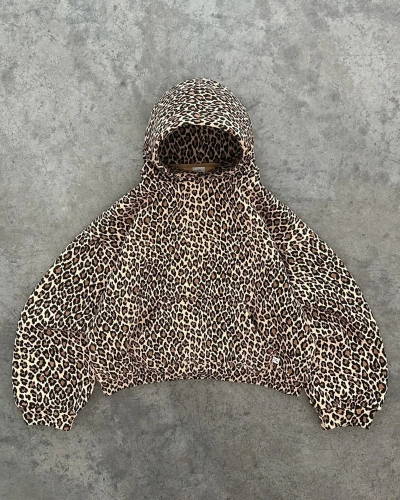 Harajuku Hip Hop Fashion Leopard Print Super Large Hoodie Mens Y2k American Street Retro Casual Loose Sweatshirt Womens 241011