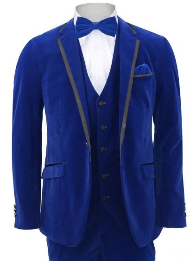 Slim Fit Wedding Suits For Men 3 Pcs Formal Business Wedding Tuxedo Groomsmen Velvet Smoking Jacket 2024 (Blazer + Pants)