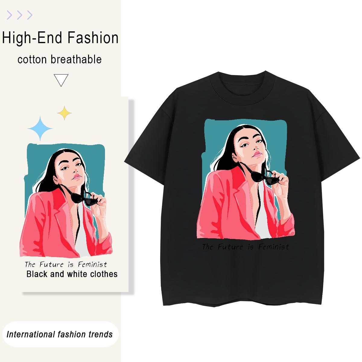 Fashion New T shirt 230g 100% Cotton Breathable Crew Neck Beach women Woman Tshirt Free Shipping DIY Printed Tees Shirts