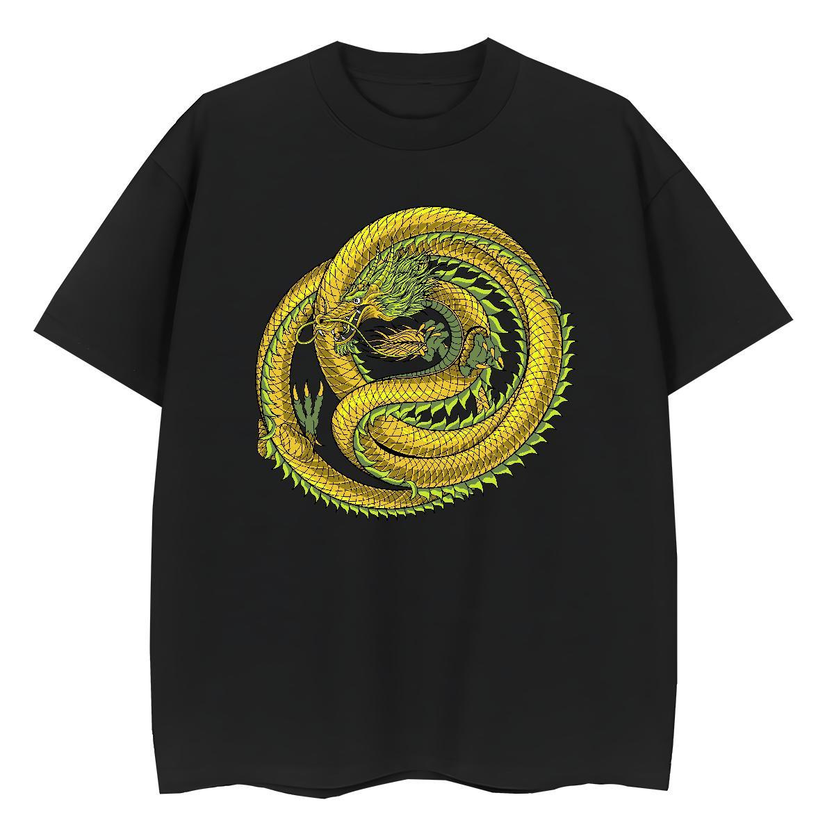 Casual New T Shirt For Woman 230g Cotton Short Sleeve O-Neck Street dragon Couples T Shirts Lady Cartoon Printing L-4XL Wear