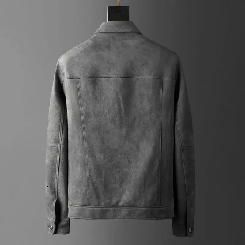 2024 Spring and Autumn Season Fashion Solid Color Slim Fit Flip Collar Leisure Business Light Suede High End Mens Coat 241011