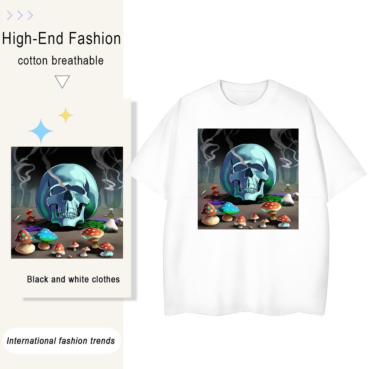 New T shirt 230g Cotton Crew Neck Breathable Summer Casual skull Women Tshirts Nice Plus Size Cartoon Tops