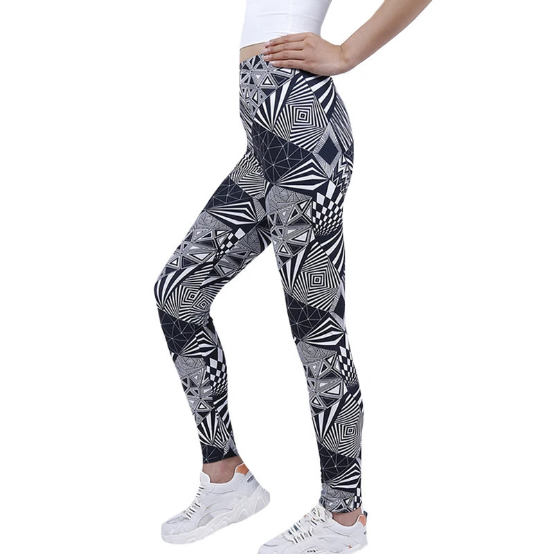 CUHAKCI Fitness Legging Stretchy Trousers Night White Black Triangle Stripe Printing Pant Clothing Ladies Skinny Leggins 241007