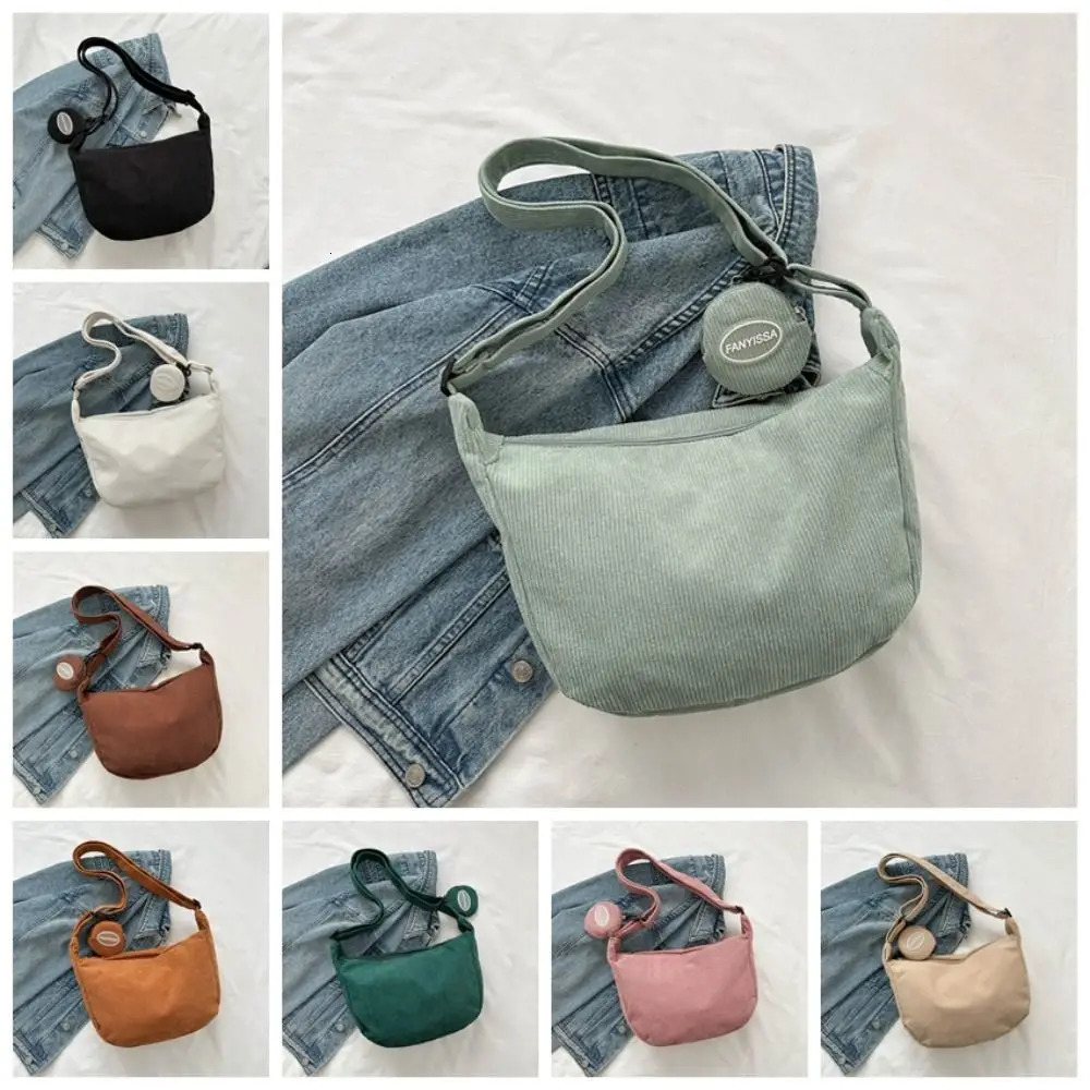 Large capacity Corduroy shoulder bag cotton canvas handbag with coin wallet Korean style handbag solid color shoulder bag 241008