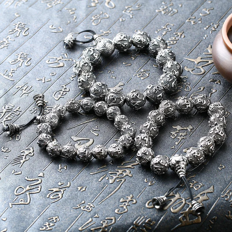Charm Bead Metal Bracelet for Men Stainless Steel Carving OM Prayer Tibetan Buddhism Mara Meditation Bracelet for Men Treatment Jewelry 241011