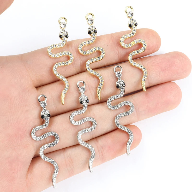 10Pcs Crystal Snake Shaped Charm Gothic Exaggerated Animal Pendant Earrings Bracelet DIY Jewelry Making Accessories 241010