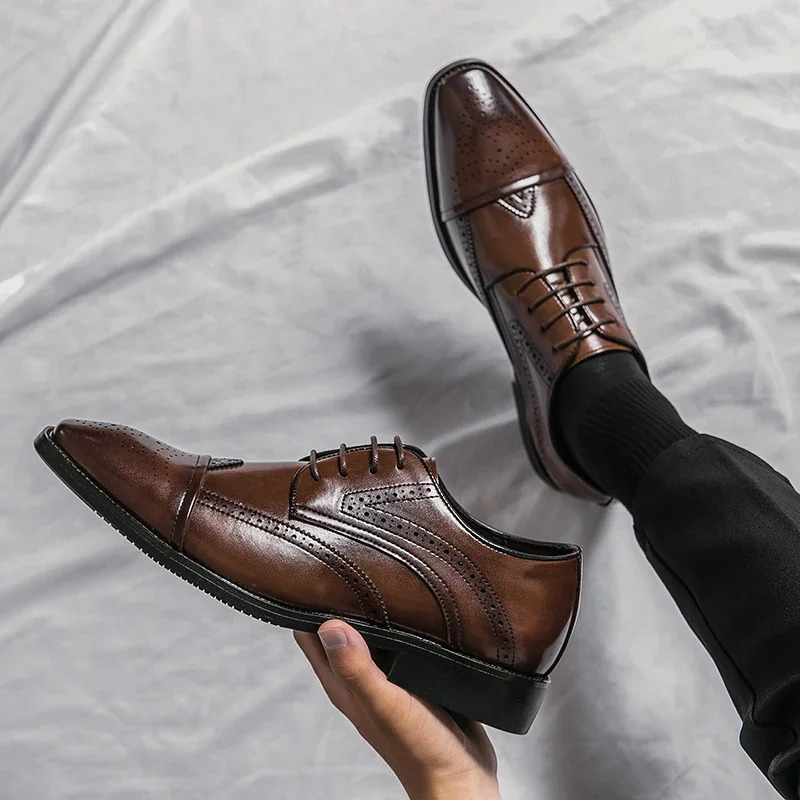 mens Oxford shoes with printed classic fashion leather shoes on the upper formal party business mens leather shoes on the upper 241007