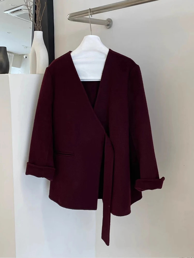 TWOTWINSTYLE Solid Patchwork Pockets Elegant Coats For Women V Neck Long Sleeve Spliced Button Loose Chic Jackets Female Fashion 241011