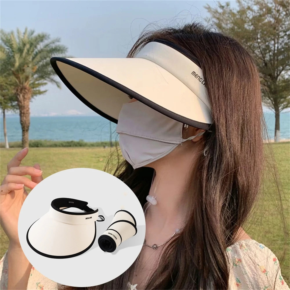 Ice silk sun hat suitable for women foldable and adjustable anti UV wide Brim fashionable empty top bicycle beach 241009