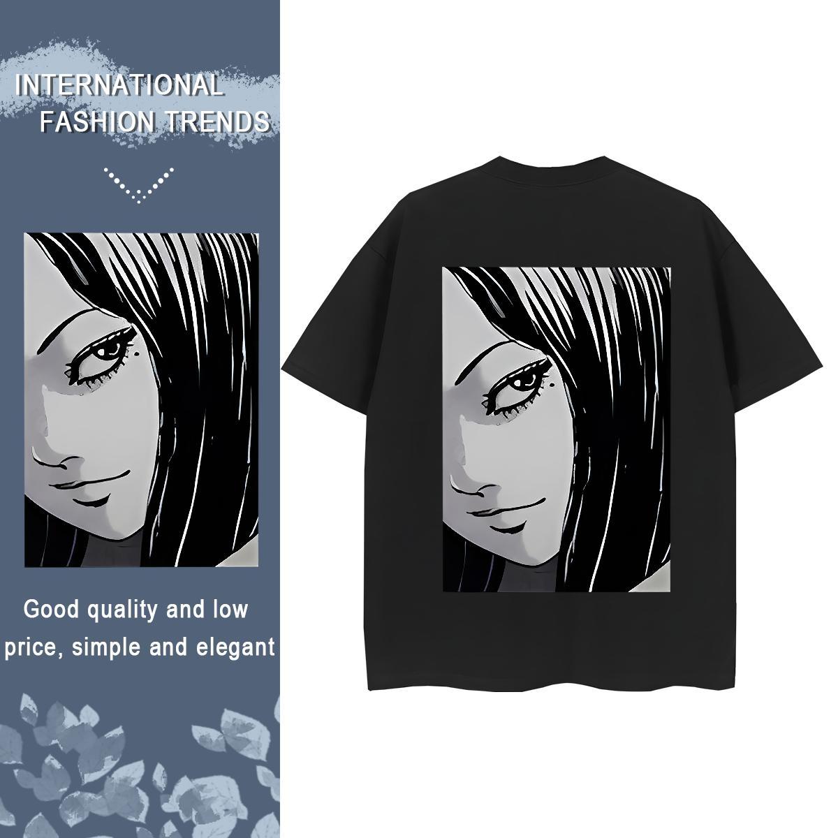 2024 Casual Womens T Shirts 100% Cotton 230g Breathable Short Sleeve Spring Summer eyes Unisex Tshirts Loose fit Oversized Clothings