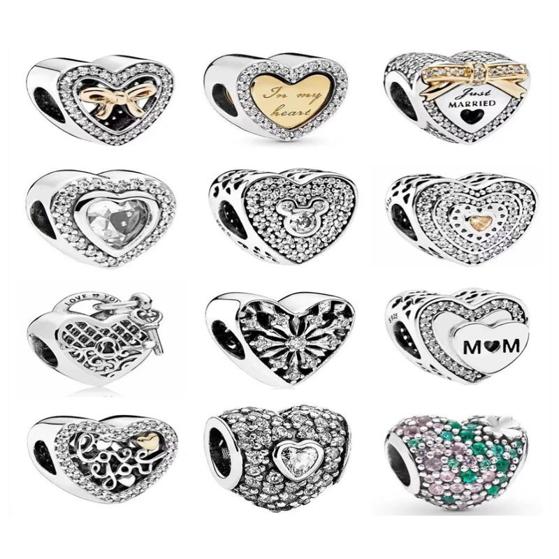 Designer S Sterling Sier Heart Dia Loose Beads Charms Women For PAN Fits 3mm Snake Chain Bracelets Birthday Christmas Gift DIY Making Jewelry B079