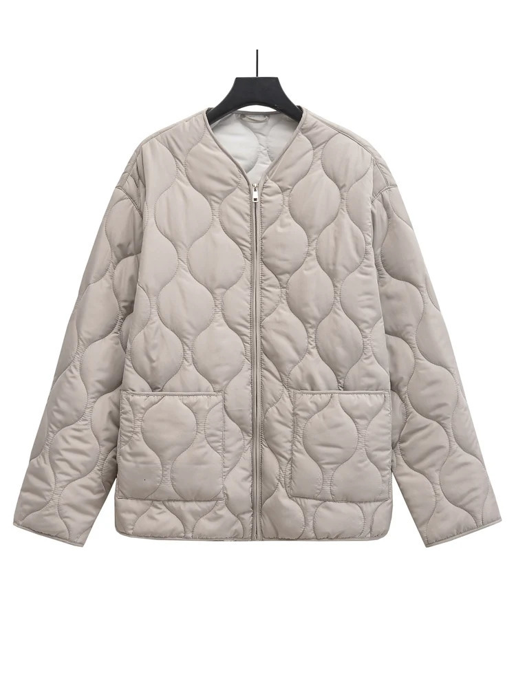 KAOPU ZA Women patch pocket cotton padded jacket coat vintage o neck long sleeve zipper-up female outerwear chic tops 241010