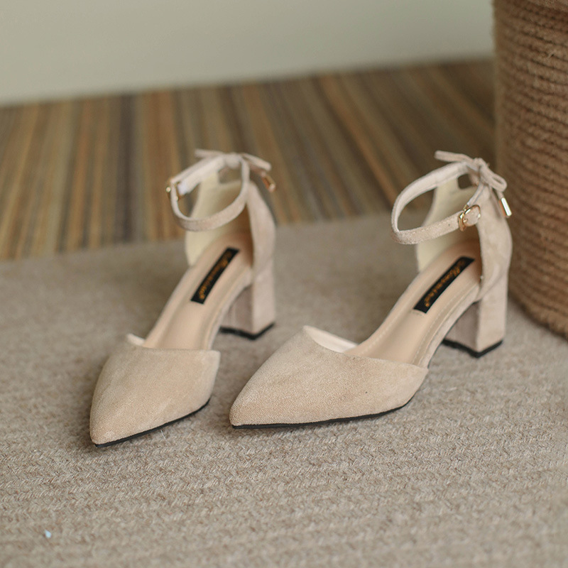 suede leather pointy sandals women ankle strap cover heel gladiator sandalias mujer back bowtie high heels summer shoes woman