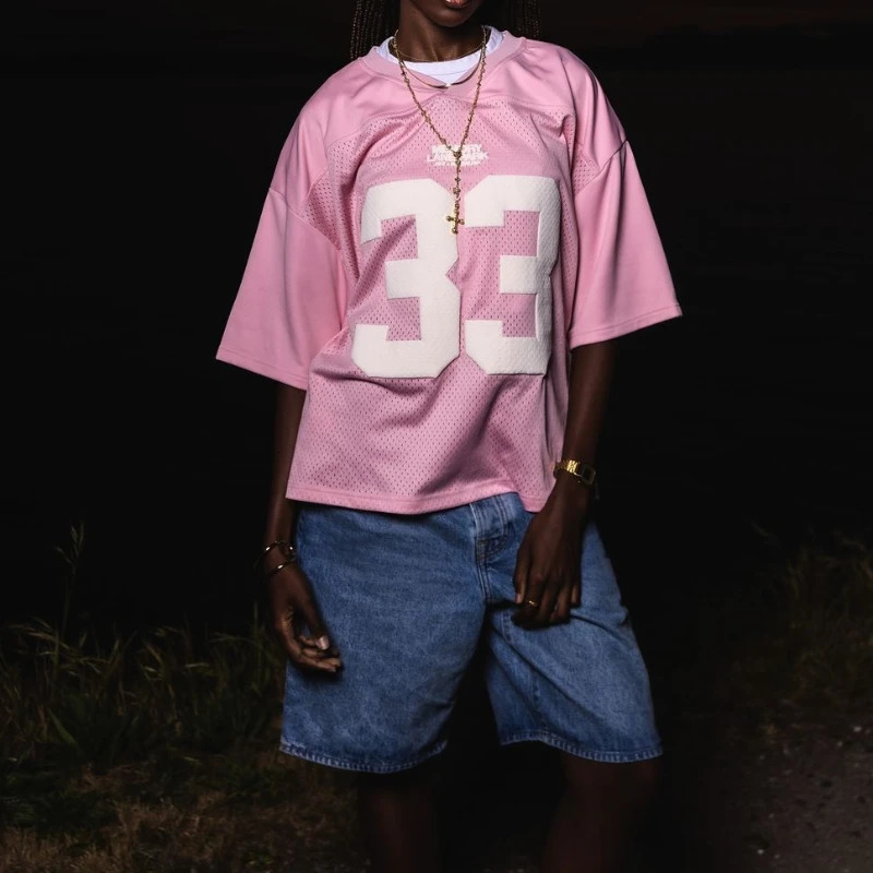 Vintage 33 letter printed mesh womens sports and fitness patch Y2K mens casual hiphop Tshirt Gothic 241011