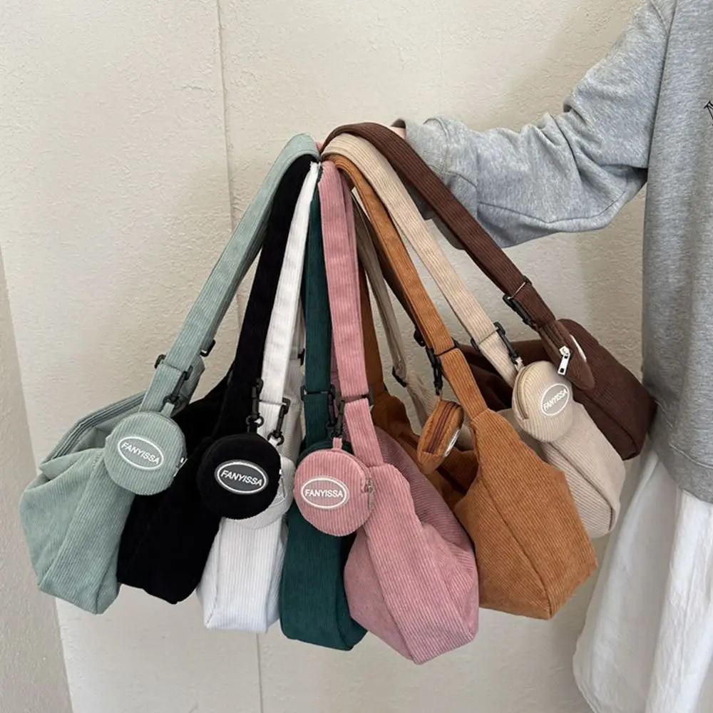 Large capacity Corduroy shoulder bag cotton canvas handbag with coin wallet Korean style handbag solid color shoulder bag 241008