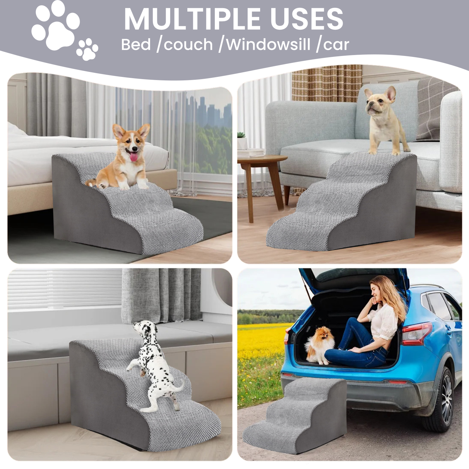 Pet Stairs 3 Step Dog Bed Small Cat Dog Pet Puppy Non-slip Removable Ramp Stairs Dog House Pet Supplies Removable Sponge Ladder
