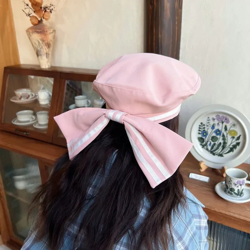 Ultra fine bow womens beret summer striped beret niche paint hat Japanese sailor hat 241009