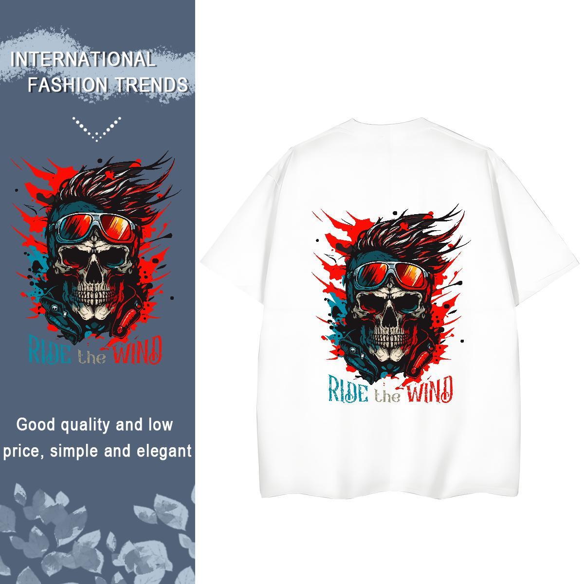 2024 Casual T Shirt For Woman 230g Cotton O-Neck Short Sleeve Casual Daily Wear skull Womens Tshirts Designer Anime Oversized Top Shirts