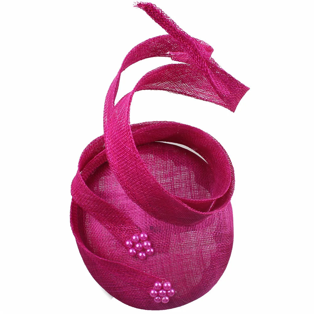 Red linen wedding Fedora hat 4-layer Sinamay Fasciator hat Millinery formal dress womens Millinery Hoops headband 241011