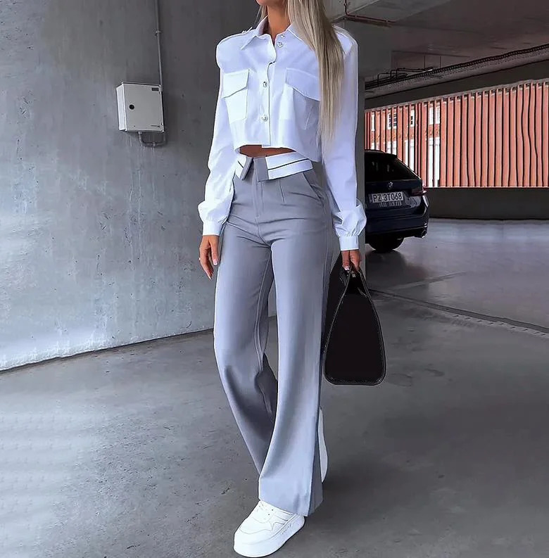 Office Lady Womens Pants Set 2-piece Holiday Style Short Coat CoatStraight Pants Set 2024 Spring Womens Wear 241010