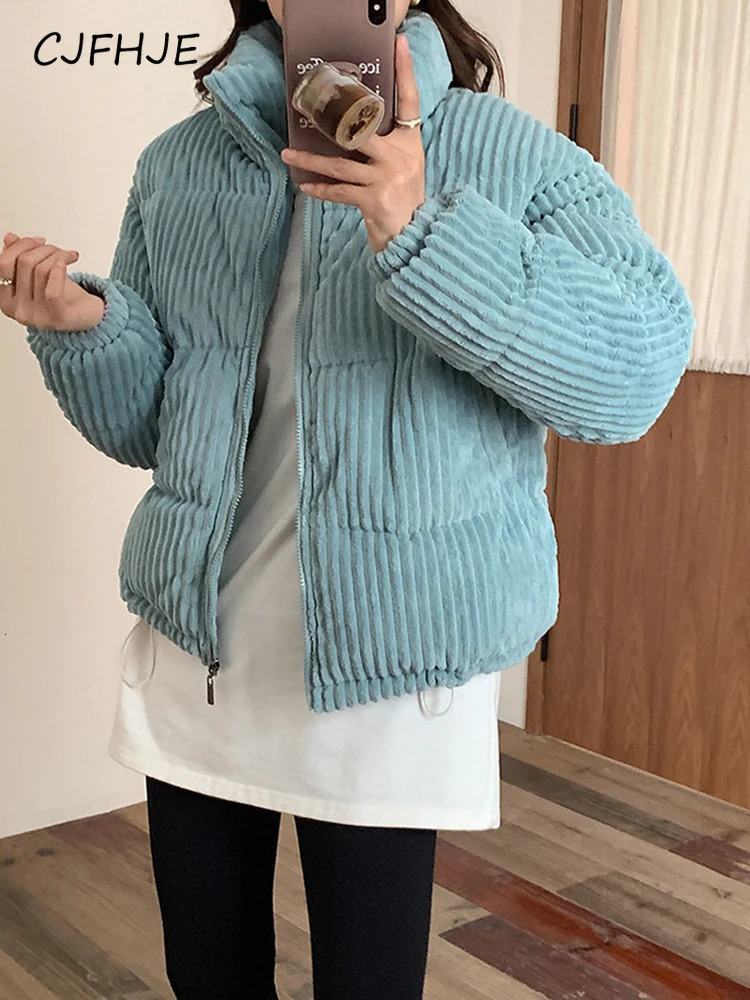 CJFHJE Simple Thick Corduroy Puffy Coat Women Fashion Solid Short Parkas Casual Winter Warm Female Cotton Down Zipper Jacket 240930