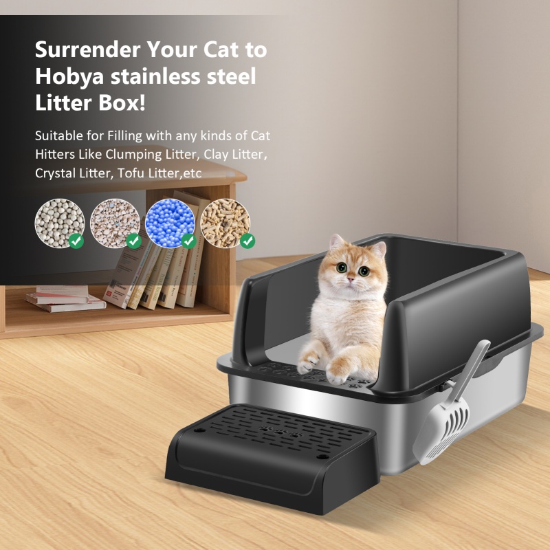 Stainless Steel Cat Litter box Plastic Steel New Thickened Anti-Splash Easy to Clean Pet Large Capacity Cat Bowl