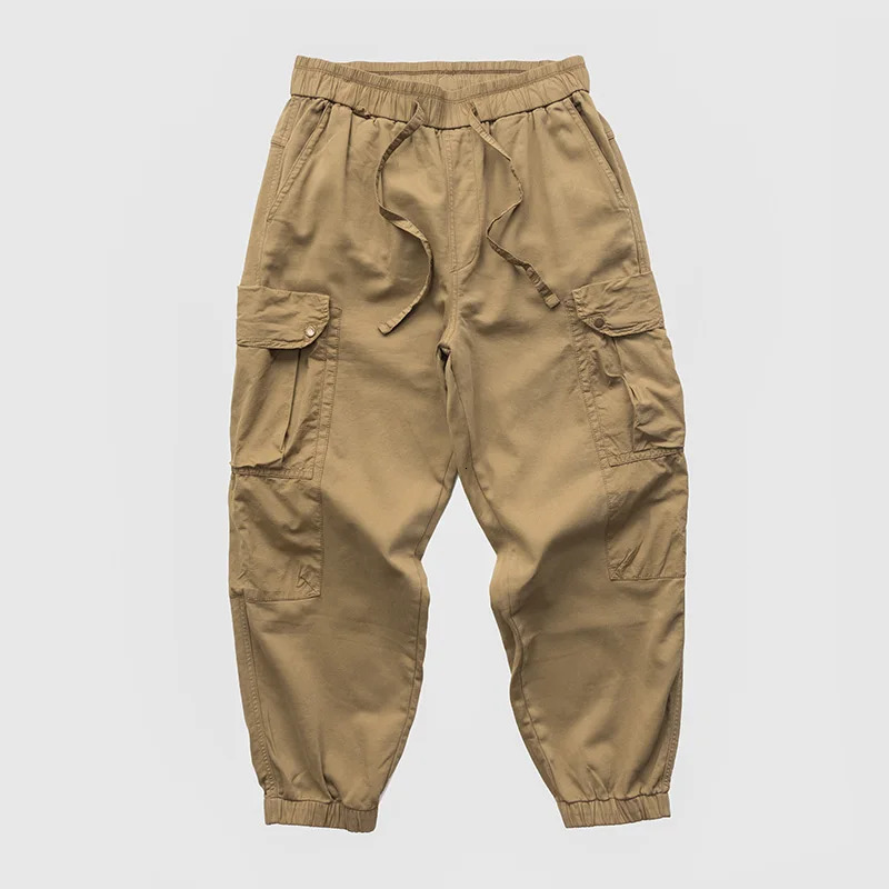 100% pure cotton high-quality elastic waist mens work clothes pants autumn loose jogging cargo handcart Y2K youth mens city boy 241007