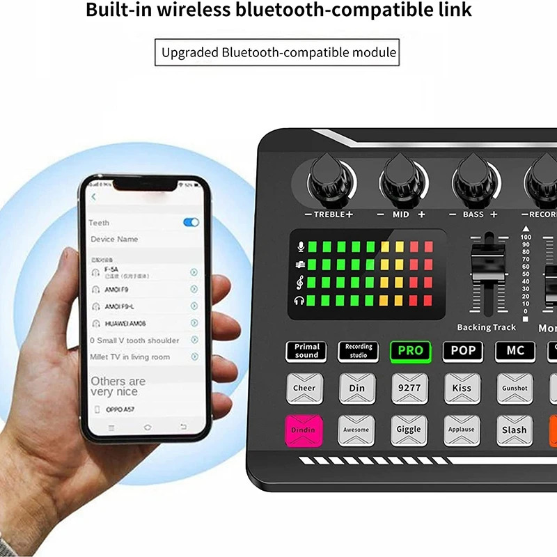 DJ equipment microphone sound card console Studio sound card kit cable telephone mixing computer real-time voice mixer F998 sound card 241009