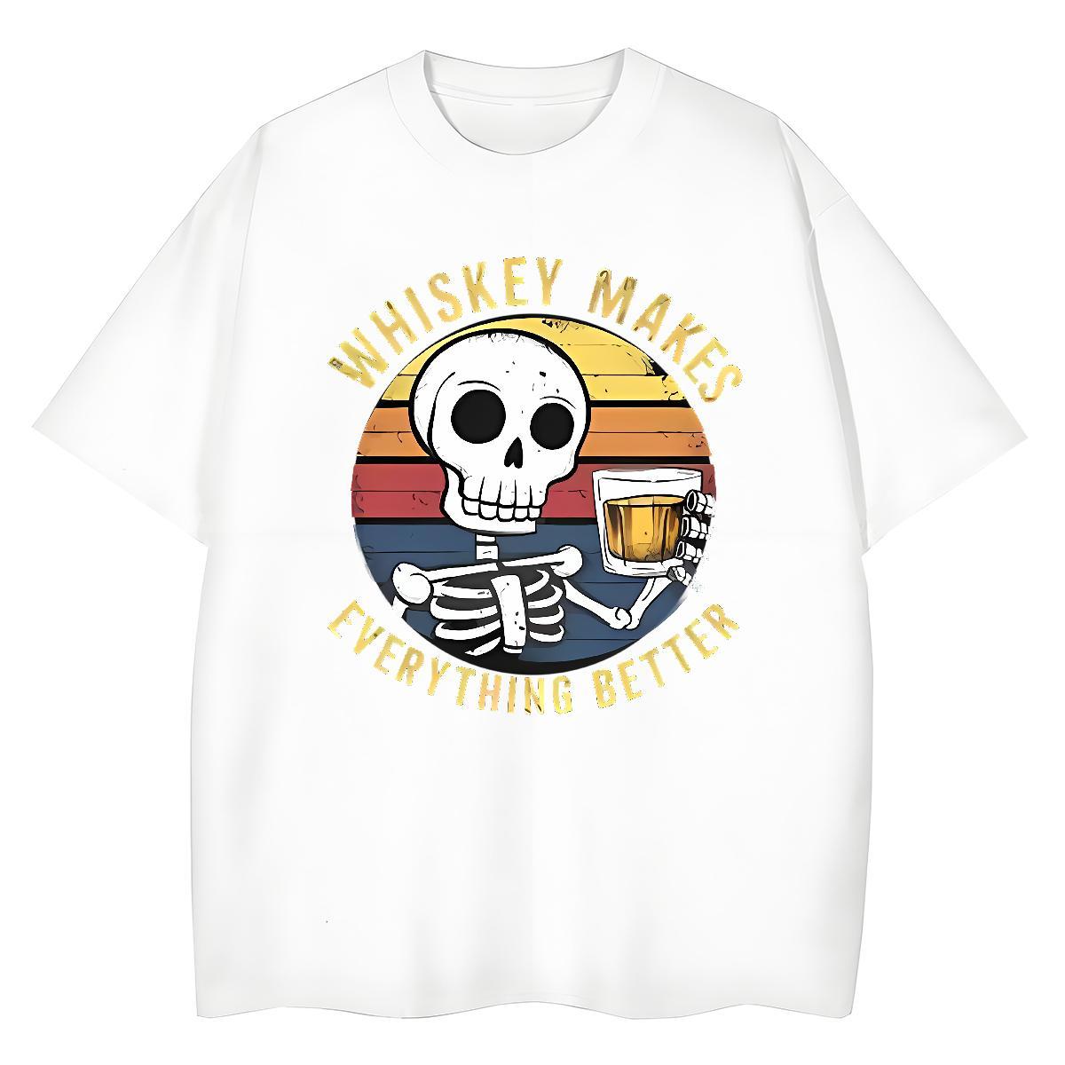 New Womens T Shirts 100% Cotton 230g Crew Neck Daily Wear skull Woman Tshirt Unisex Anime Oversized Clothings