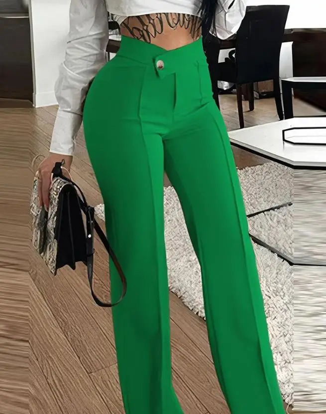 Womens City Elegant Trouser 2024 Spring/Summer Latest Button Straight Legal Work Pants Casual High Waist Versatile Pants 241010