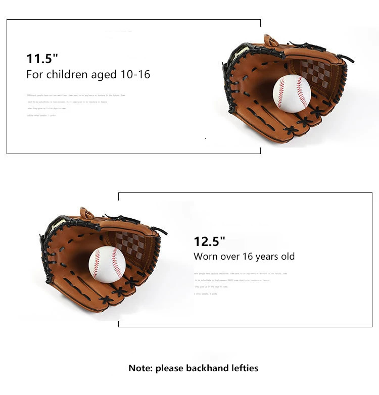 9.510.511.512.5inches Thicken Infield Pitcher Baseball Gloves Softball Gloves Children Teenagers Adults Full Baseball Gloves 241010
