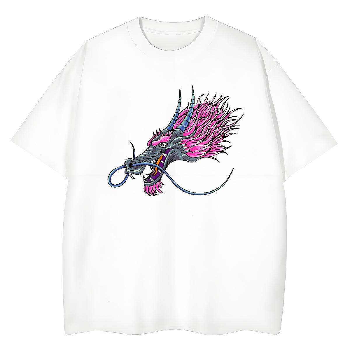 2024 T shirt 100% Cotton 230g Breathable Short Sleeve Casual dragon Womens Tshirts Soft Cartoon Printing L-4XL Polos