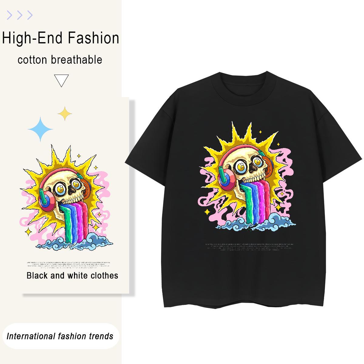 Fashion New Women T Shirts 230g Cotton Breathable Soft Hip Hop skull Women Tees Loose fit Cartoon Print Tshirts