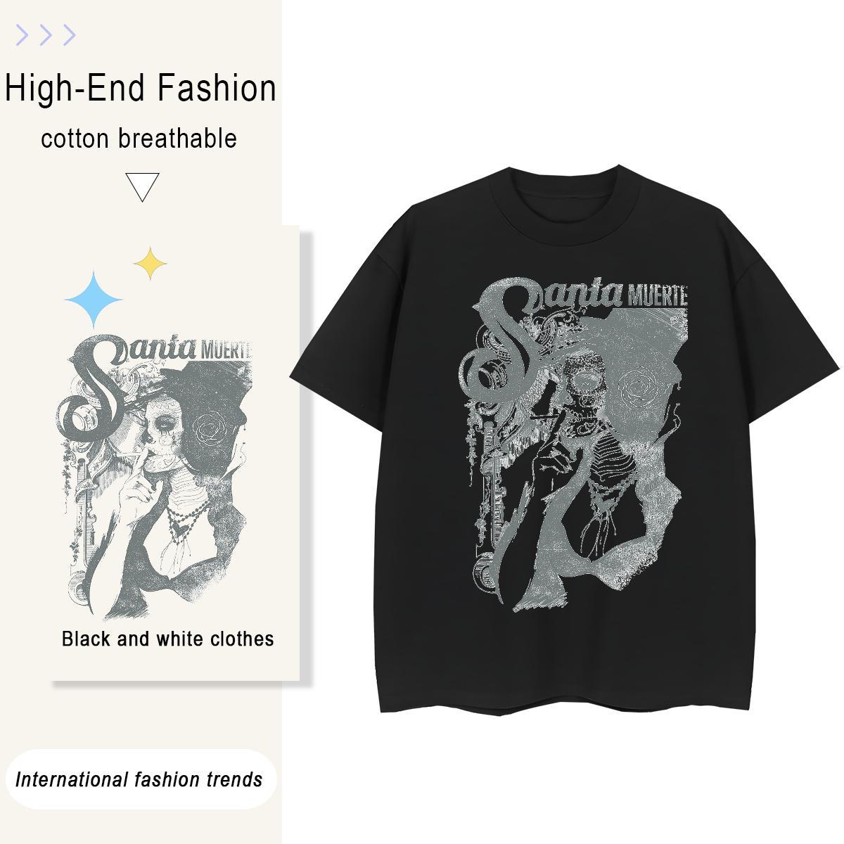 Fashion T-Shirts for Women 230g 100% Cotton Breathable Short Sleeve Beach portrait Women Tees Unisex Cartoon Printing L-4XL Clothings