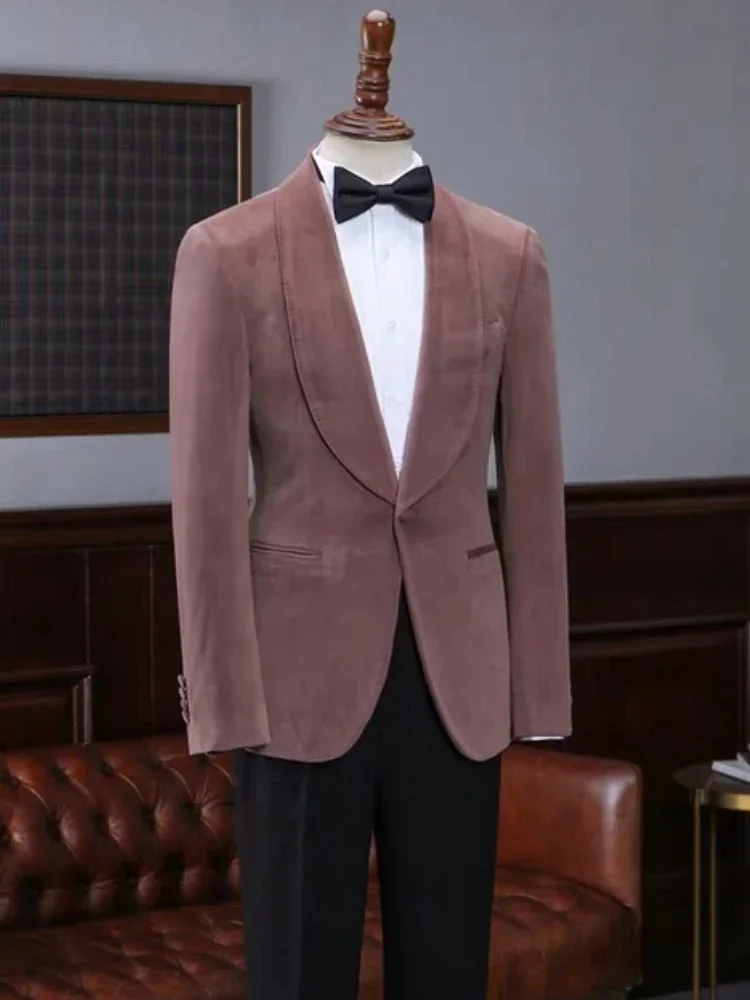 1 Pc Velvet Suit Jacket for Wedding Shawl Lapel Formal Groom Tuxedo Blazer Slim Fit Best Male Fashion Coat 2025
