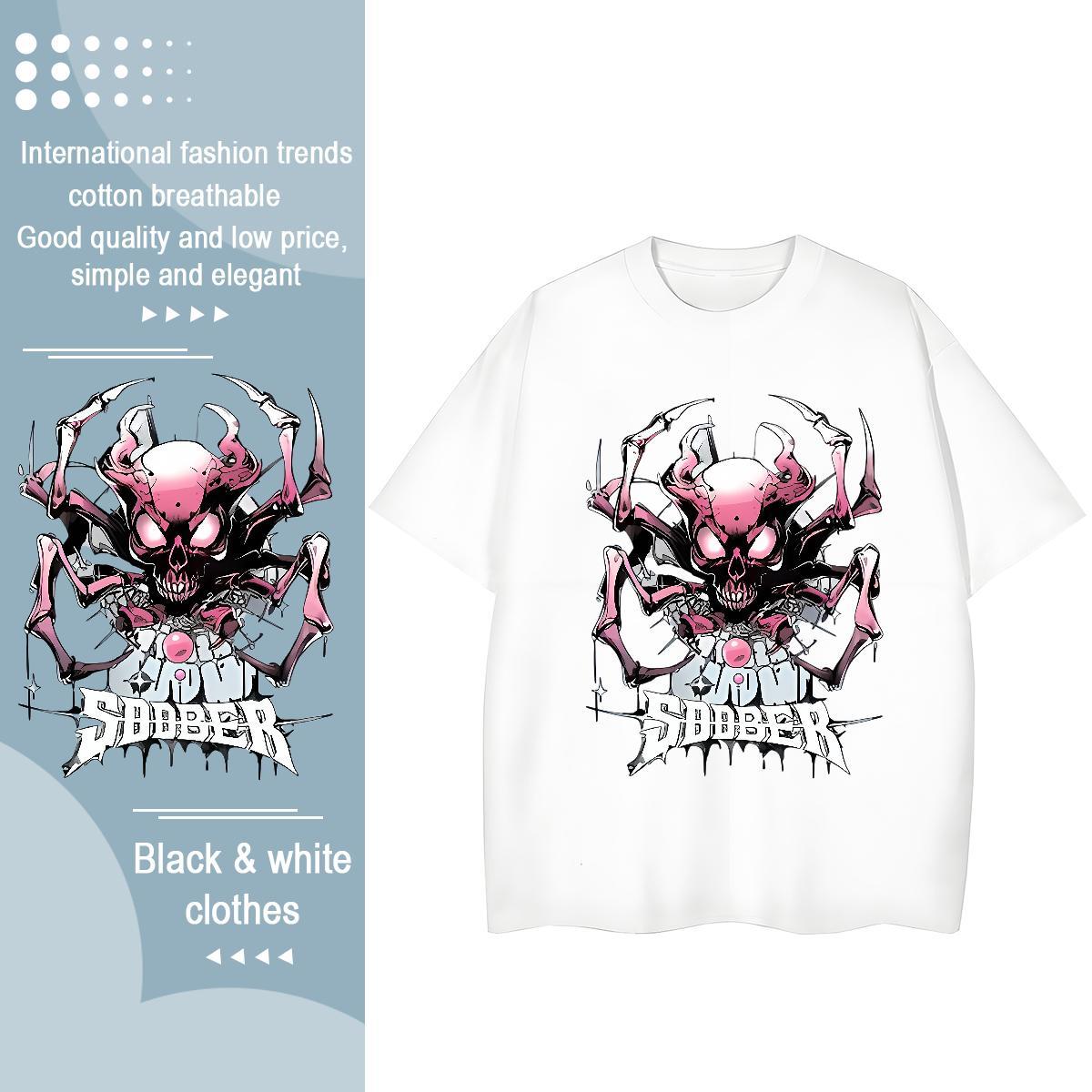 Stylist T shirt 230g Pure Cotton Breathable Crew Neck High Street Hip Hop skull Womens Tshirts 5A Custom Print Plus Size Tee Shirt