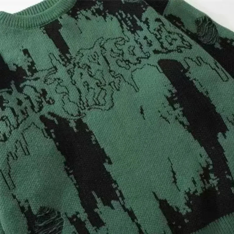 High Street Knitted Sweater Pullover Womens American Fashion Tie Dye Comparison Letter Jacquard Hole Womens Sweater 241007