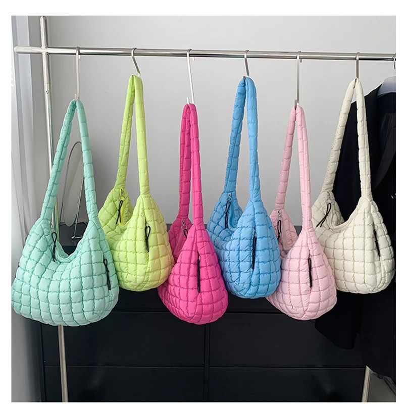 Puffer Tote Bag for Women Soft Puffy Crossbody Large Quilted Carryall Hobo Handbags Puff Purse 241011