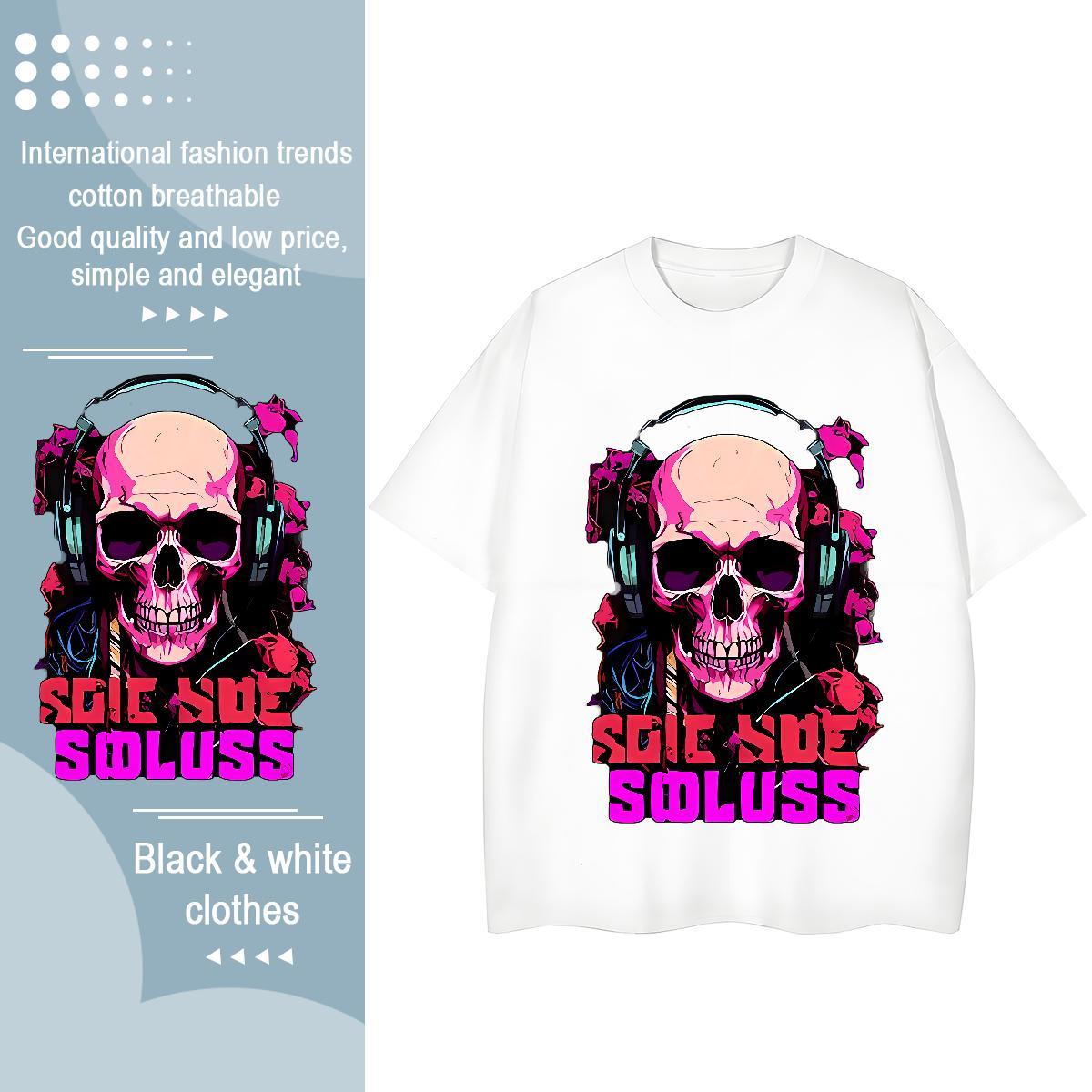 Stylist Womens T Shirts 230g Cotton Short Sleeve O-Neck Hip Hop Street skull Tshirt for Man Woman Unisex Custom Cartoon Polos