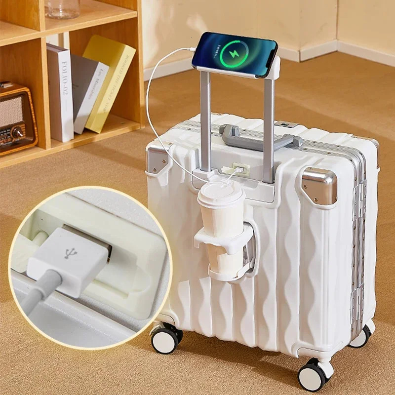 Cabin Password 18 20 Trolley Case Small Lage with USB Cup Phone Stand Travel Bag Suitcase 241007 4
