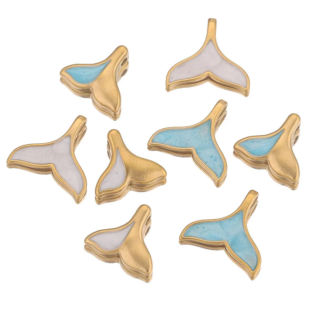 5pcs Lot Stainless Steel Enamel Blue Ocean White Lovely Dolphin Tail Charm Earring for DIY Jewelry Making Necklace Bracelet 241010