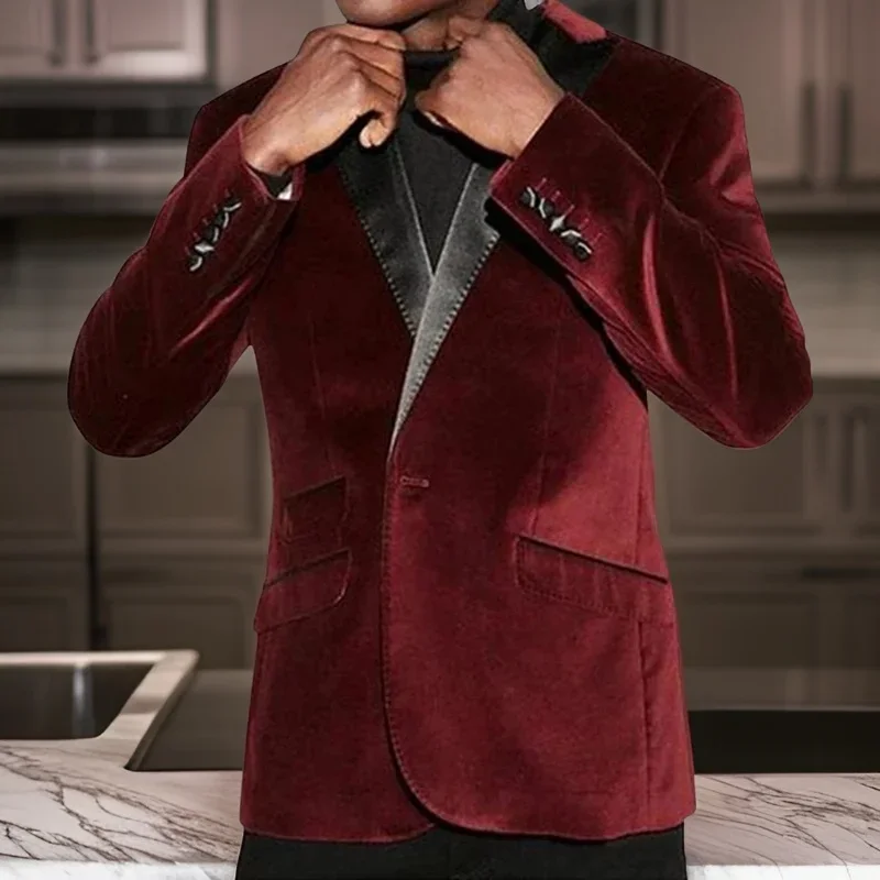 Slim Fit Groom Tuxedos For Wedding 2024 2 Pcs Men Suits Burgundy Velvet Smoking Jacket With Pants Male Fashion Costume
