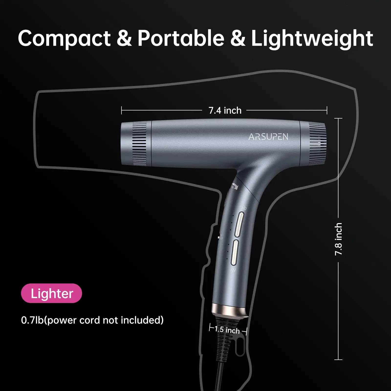 Foldable Hair Dryer 1600w Ultra-Fast Drying Ionic Technology 12 Adjustment Modes Low Noise Auto Clean 241009