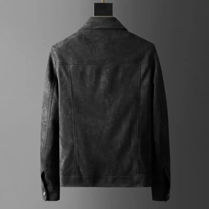 2024 Spring and Autumn Season Fashion Solid Color Slim Fit Flip Collar Leisure Business Light Suede High End Mens Coat 241011