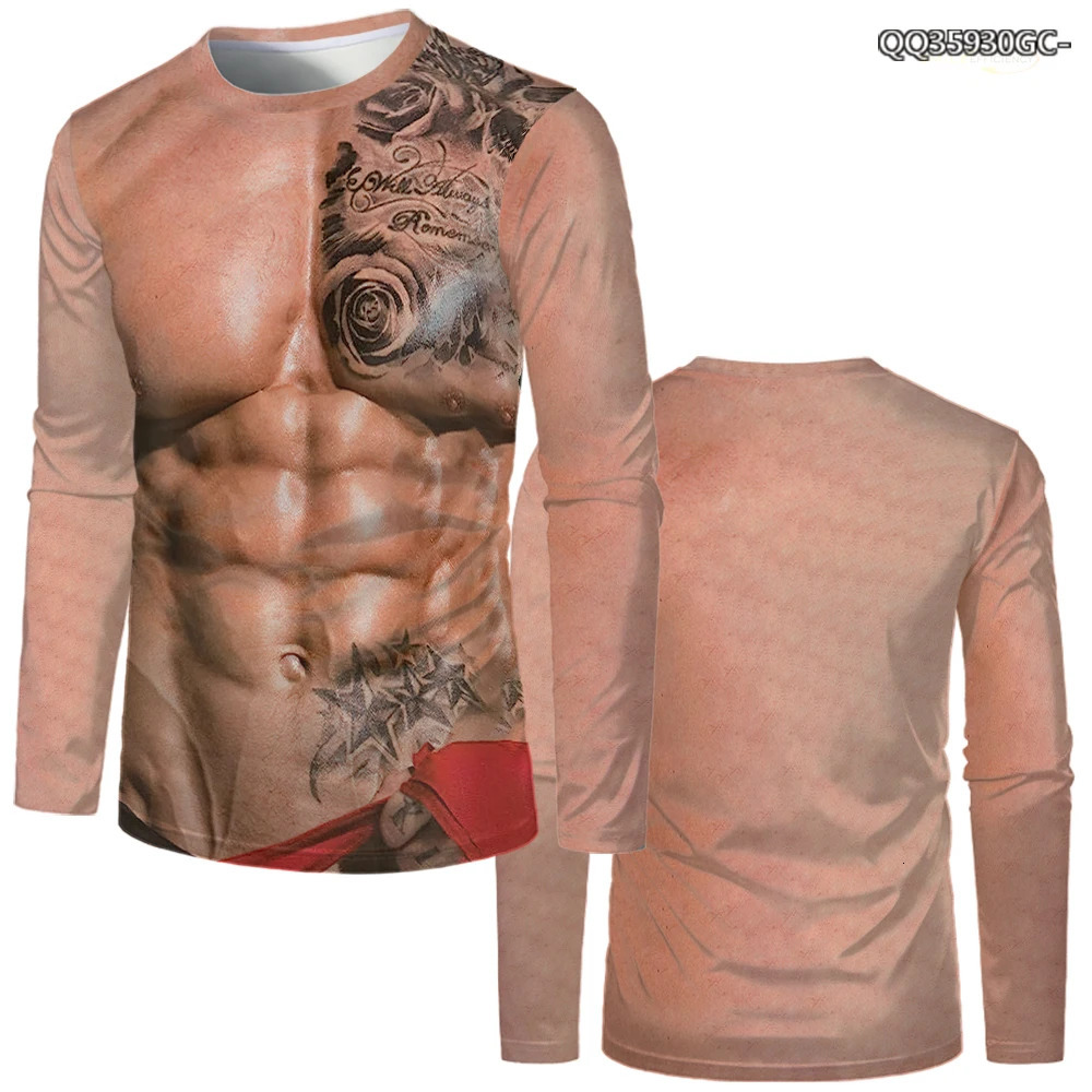 Funny Muscle Body 3D Print Clothes Tshirt Muscular Fashion Casual Long Sleeve T Shirt Halloween Cosplay Men Women Kids Tee 241011