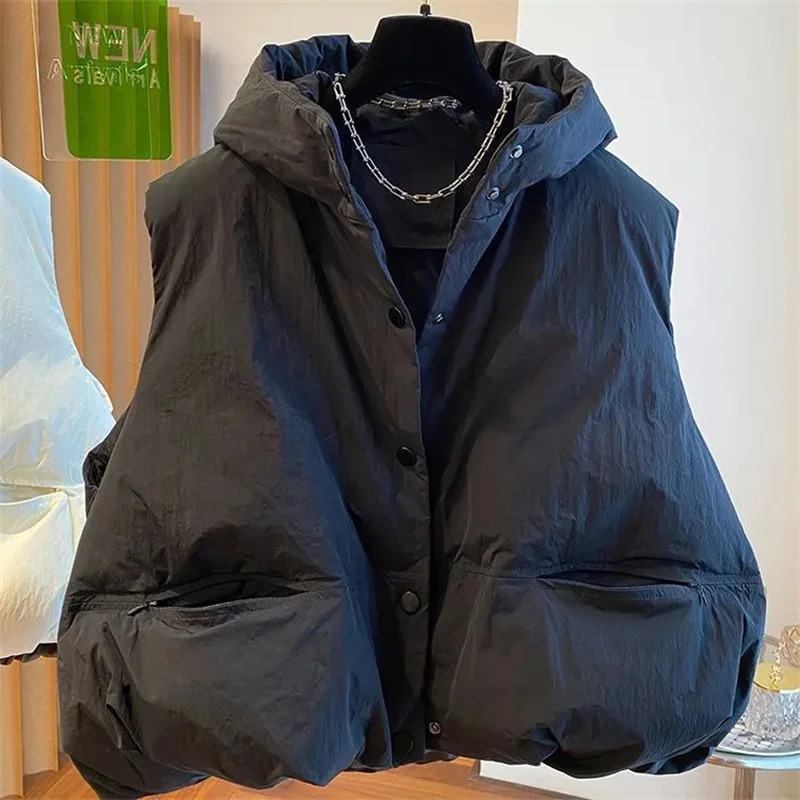 2024 Korean Vest Puffer Jacket Women Winter Warm Waistcoats Ladies Stand Collar Fashion Down Coat Female Loose Oversize Outw 241008