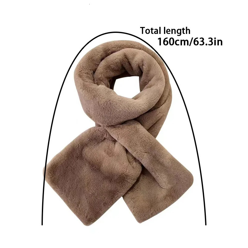 Rabbit Fur Scarf Women Winter Thicken Warm Faux Fur Scarf Neck Protector Soft Solid Color Plush Shawl Ring Scarves 241009