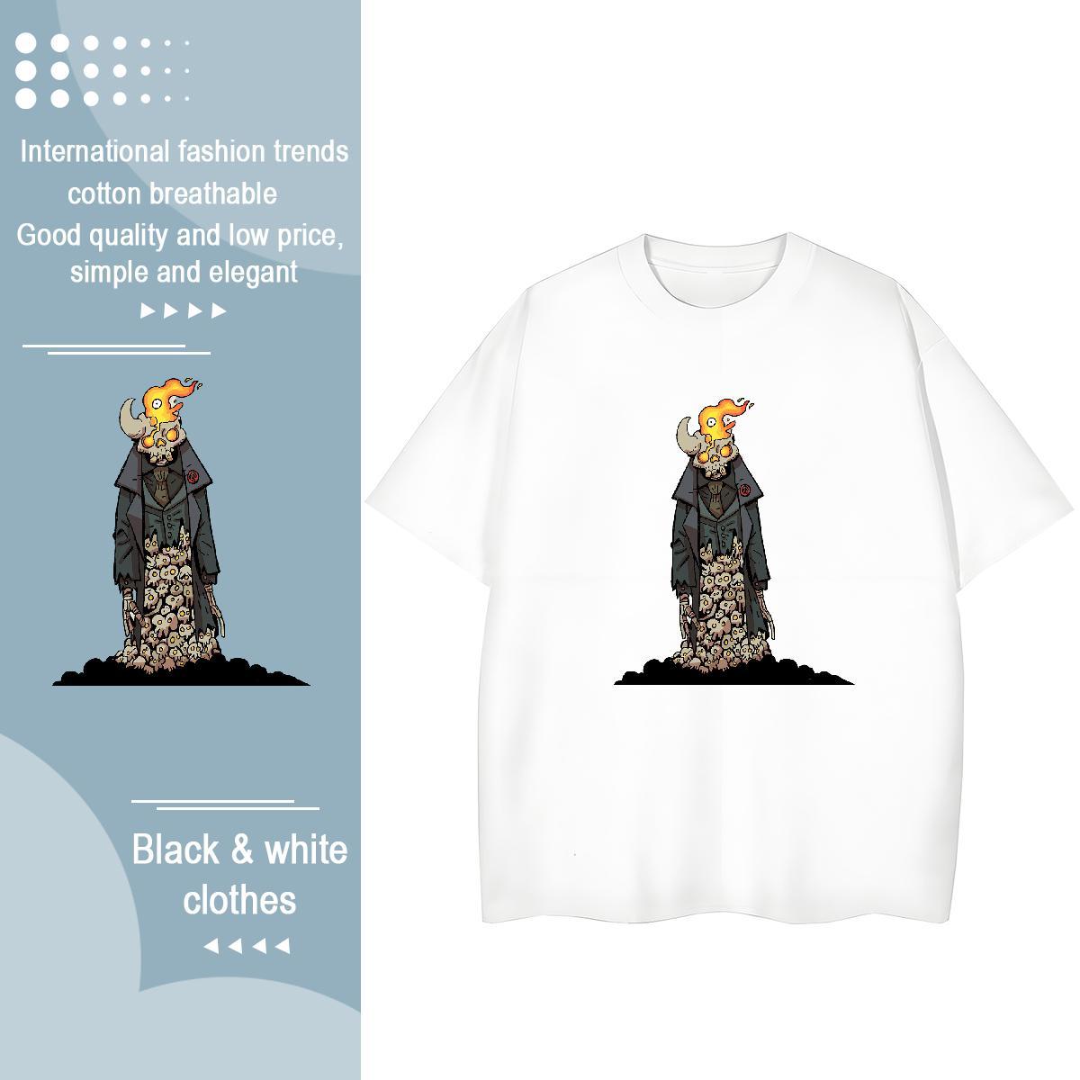 Casual New Women T Shirts 230g Pure Cotton Breathable Crew Neck High Street Hip Hop skull Unisex Tshirts Designer White Plus Size Clothings